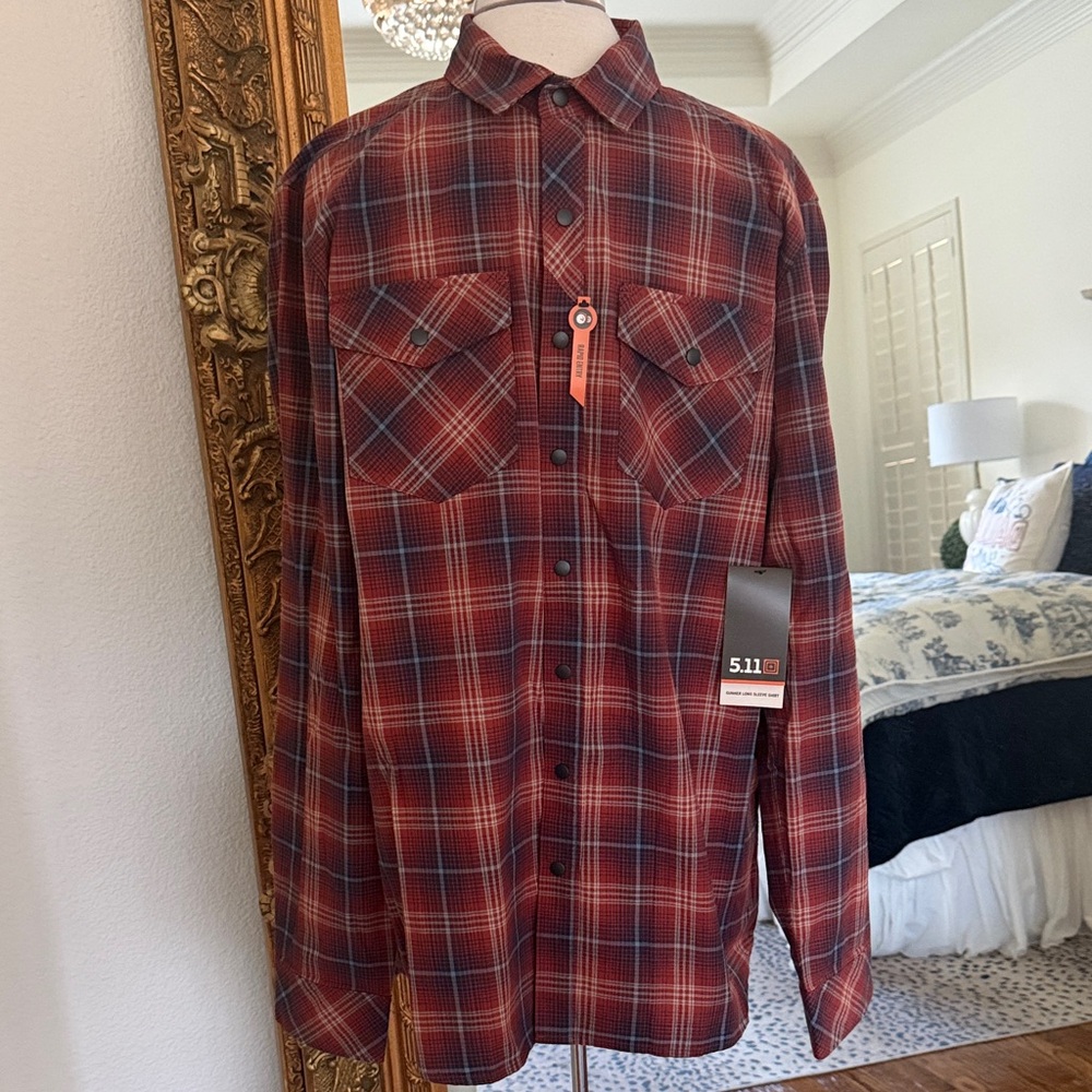 5.11 Tactical Men's Red and Blue Plaid Shirt